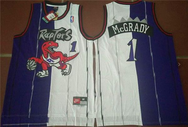 Men NBA Toronto Raptors 1 Tracy Blue White split Jerseys